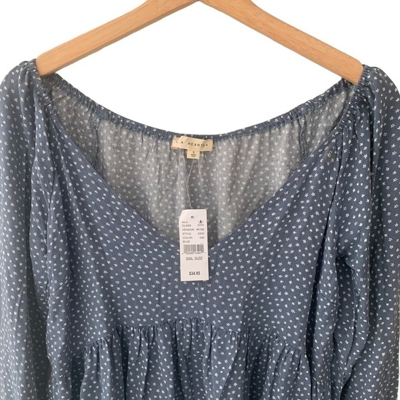Pacsun Shirt Womens Small Mini Floral Peplum Babydoll Long Sleeve VNeck Blue NWT - Picture 3 of 8